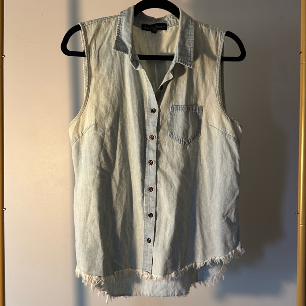 Button-Up Denim Sleeveless Top